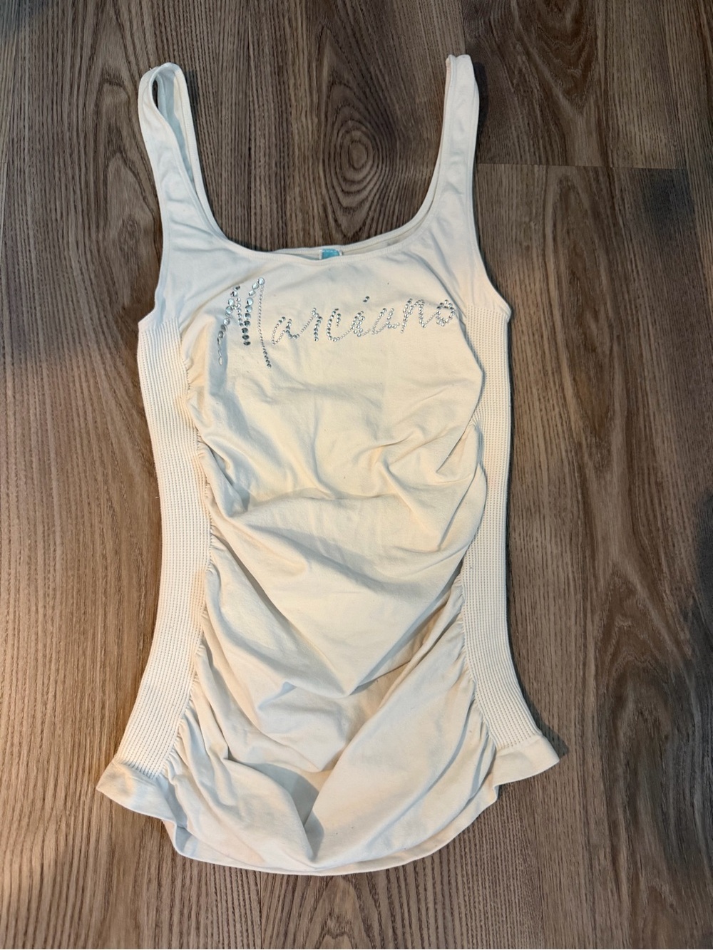 Marciano Cream Rhinestone Logo Tank Top